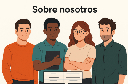 Ilustración de cuatro miembros del equipo editorial del sitio Pin Up Honduras bajo el título Sobre nosotros, mostrando diversidad y profesionalismo en 2025